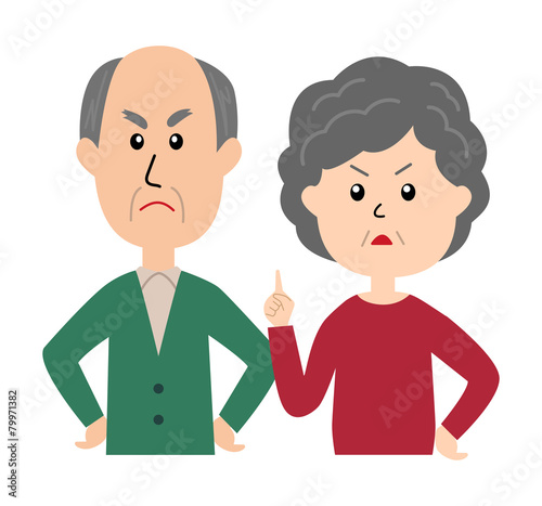 An angry senior couple, senior woman scolding