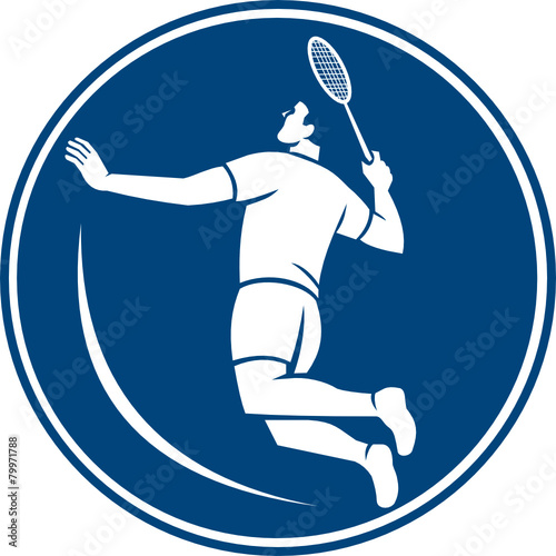 Badminton Player Jump Smash Circle Icon