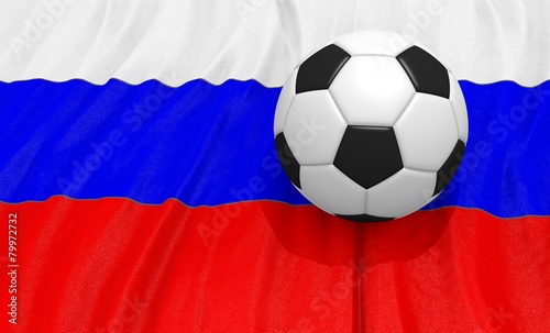 3d illustration of a soccer ball on the flag of Russia