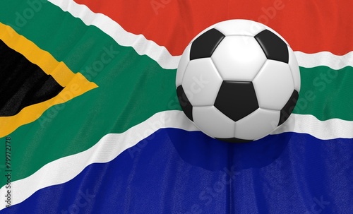 3d illustration of a soccer ball on the flag of South Africa