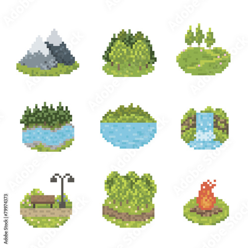 Nature And Parks Pixel Art Icon Set