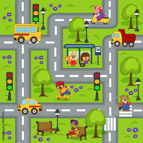 seamless pattern with  roads  -  vector illustration, eps #79975555