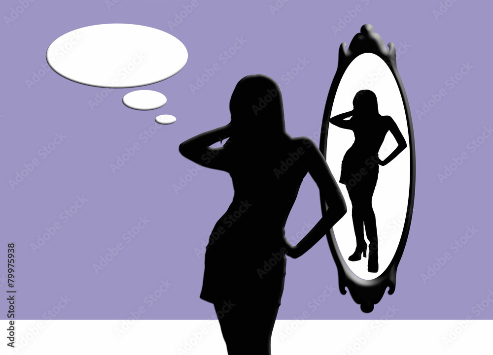 Hacer la vida Dinamarca Calígrafo Mujer mirándose al espejo, fondo, ilustración, bocadillo ilustración de  Stock | Adobe Stock