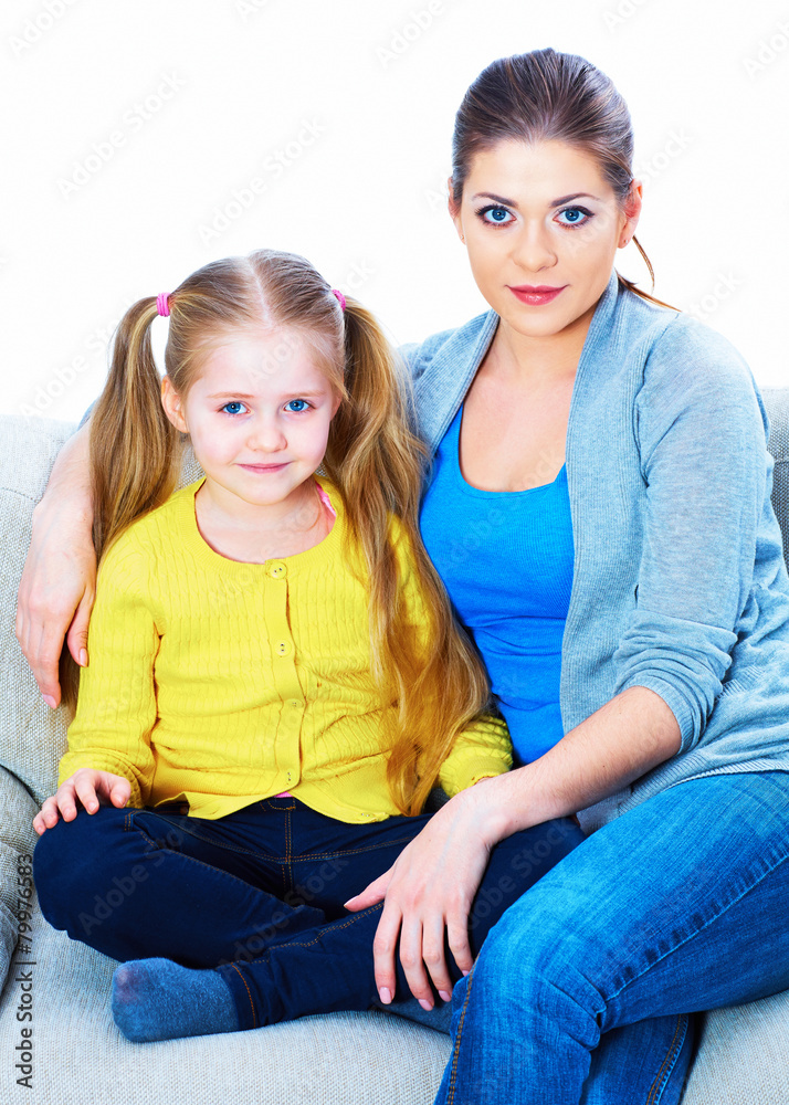Home portrait of woman with girl. Home portrait of woman with girl.