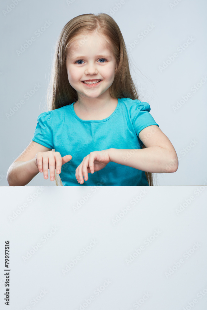 Girl child with white board. Isolated portrait. Girl child with white board. Isolated portrait.