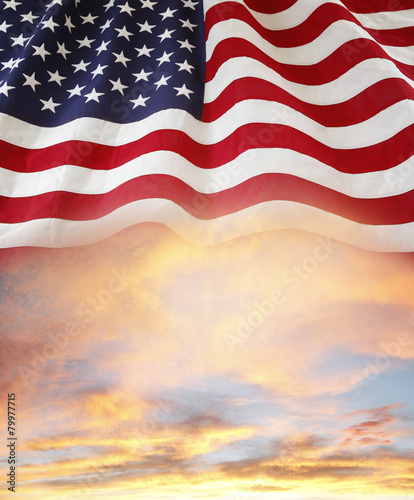 USA American stars and stripes flag in bright sunny sky