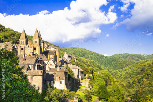Conques medieval village and abbey Saint Foy, France photo
