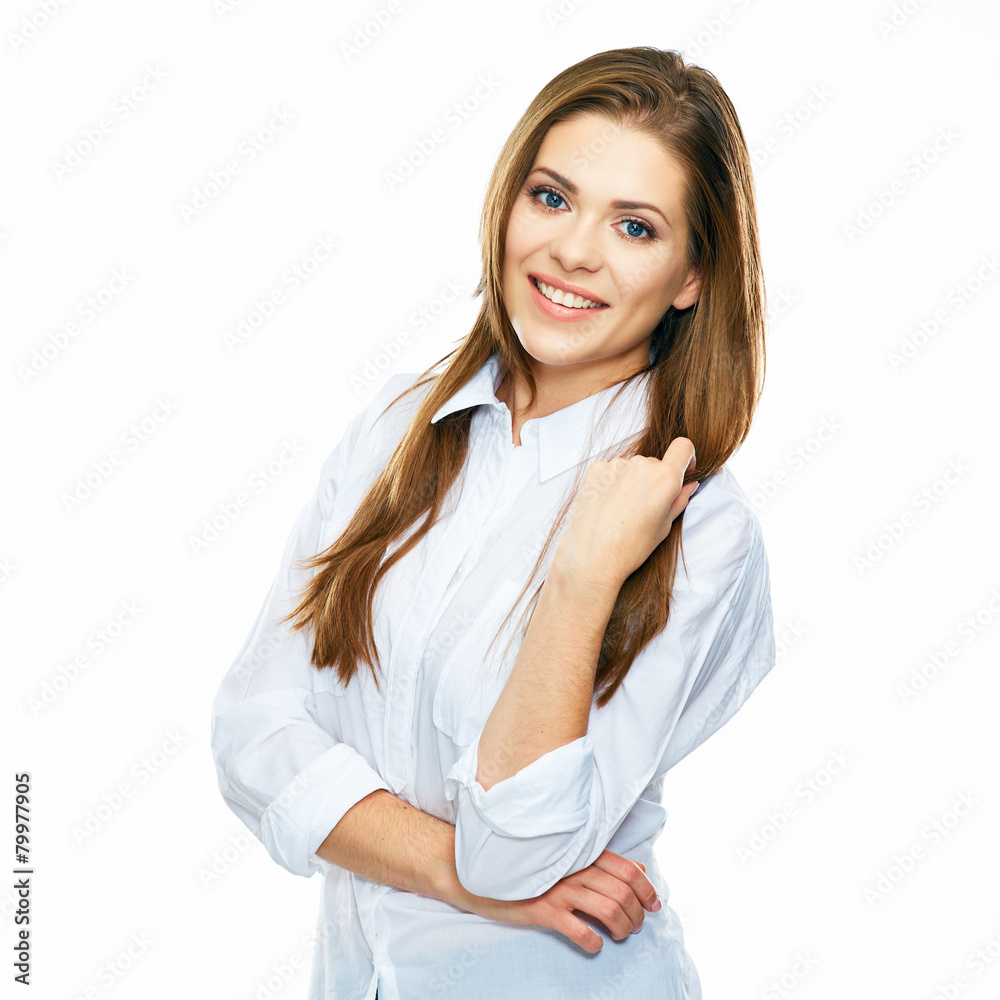 smiling business woman portrait isolated on white background. smiling business woman portrait isolated on white background.