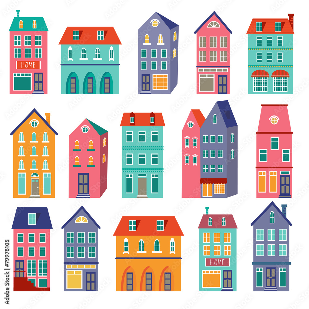 Colorful houses collection. Home sweet home set.