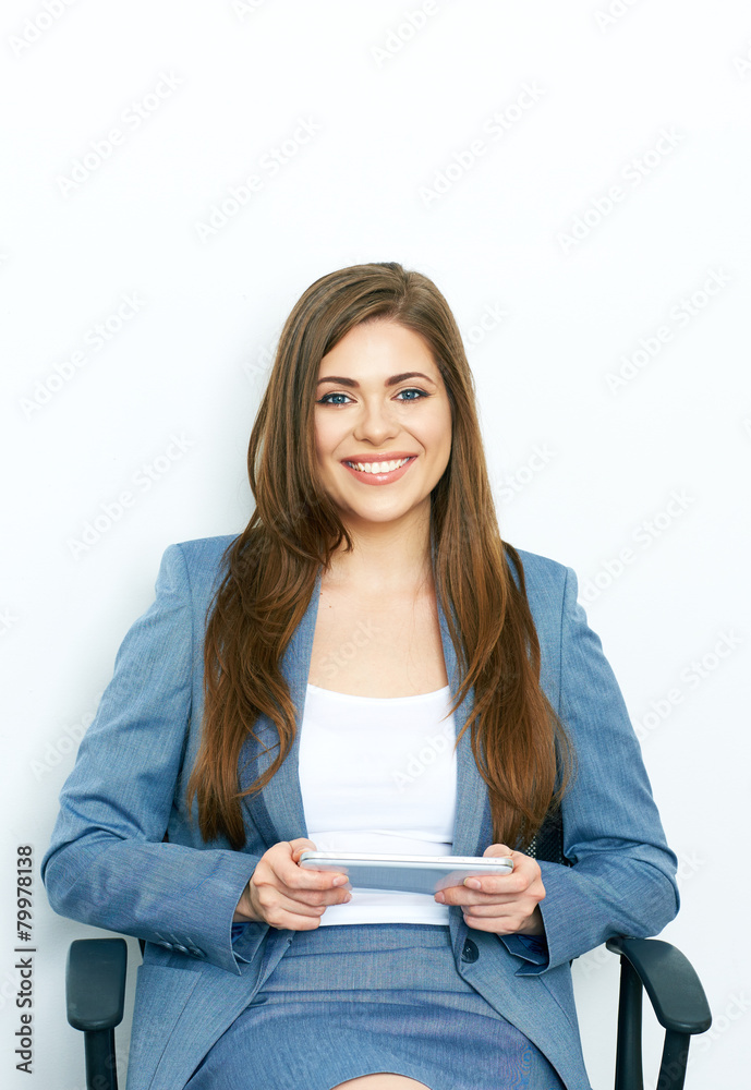 Secretary play game with tablet, pad. Secretary play game with tablet, pad.