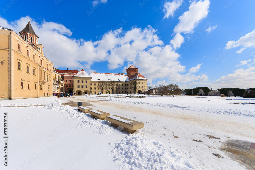 Beautiful Wawel Royal Castle on sunny winter day, Krakow, Poland
