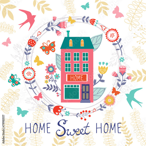 Home sweet home card with floral wreath
