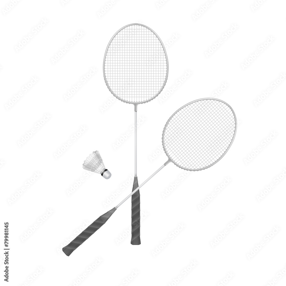 Vector Badminton Rackets with Shuttlecock Isolated Vector Badminton Rackets with Shuttlecock Isolated