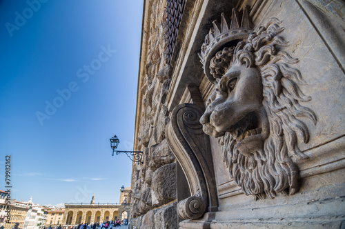Lion head relief on the facade of Pitti Palace  Florence  Italy