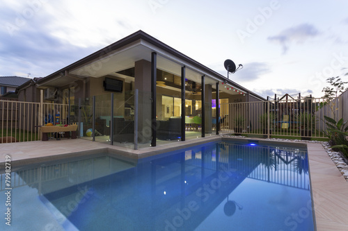 Swimming pool in backyard