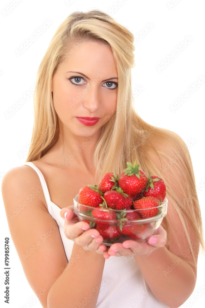 beautiful young blond woman with strawberry beautiful young blond woman with strawberry