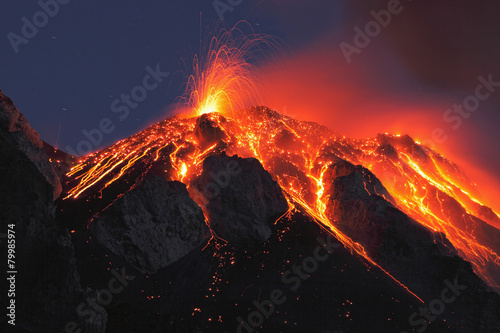 Italy, Sicily, Lava flow from stromboli volcano photo