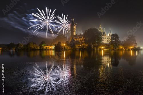 Germany, Mecklenburg-Vorpommern, Schwerin, fireworks at the castle photo