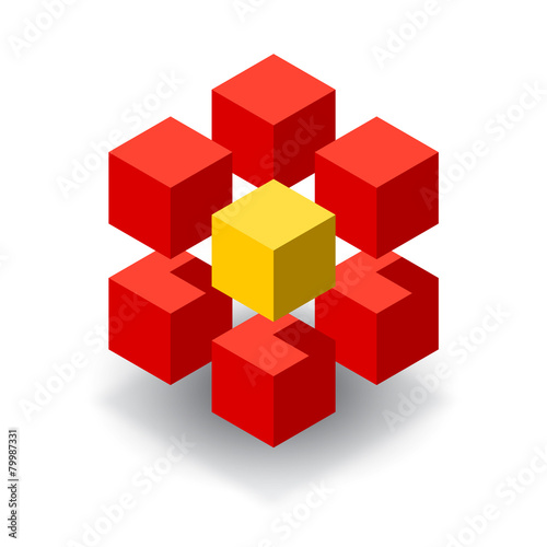 Red cube logo with yellow segments