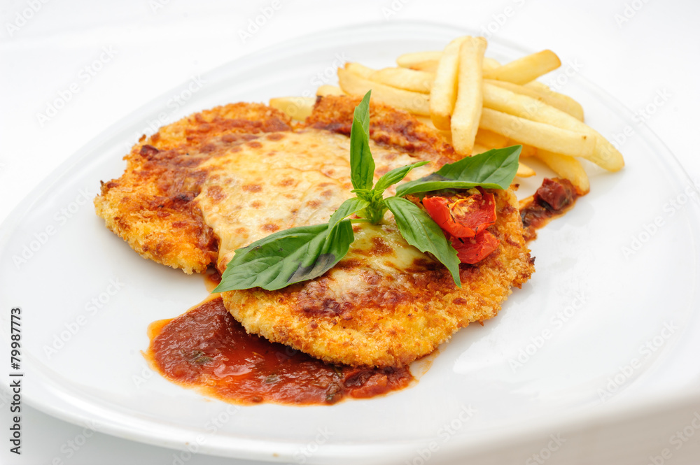 Chicken fillet with french fries and sauce Chicken fillet with french fries and sauce