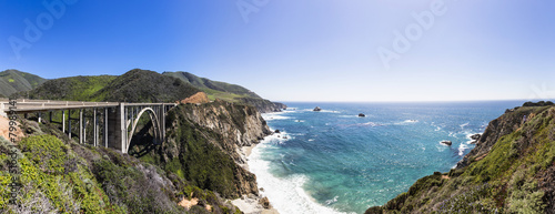 USA, California, Big Sur, Pacific Coast, National Scenic Byway, Bixby Creek Bridge, California State Route , Highway , Panorama