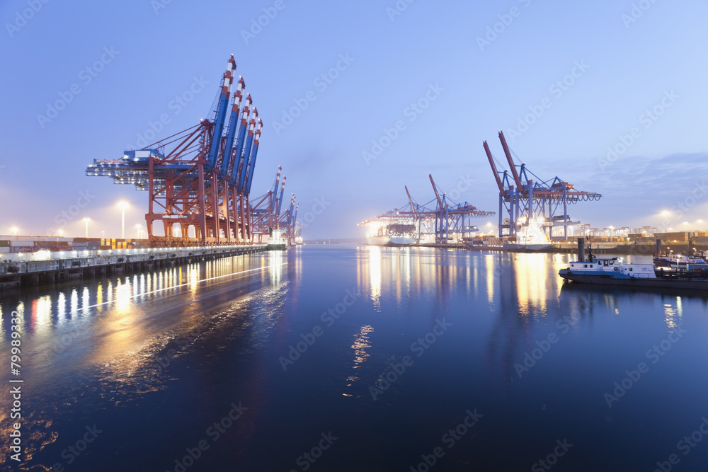 Germany, Hamburg, Burchardkai, View of container ship at harbor Germany, Hamburg, Burchardkai, View of container ship at harbor