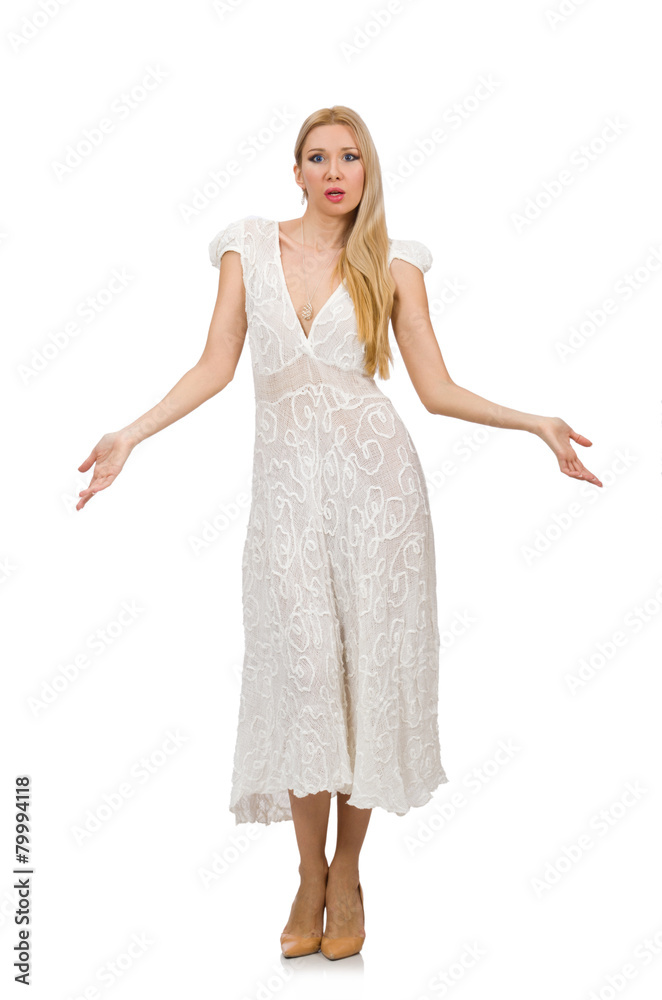 Naklejka premium Woman in dress in fashion dress isolated on white