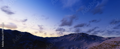 beautiful sunset over mountains. 3d render