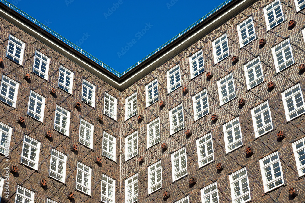 Facade of one of the historic trade buildings in Hamburg