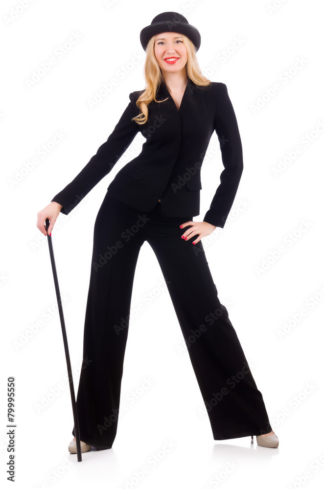 Fototapeta premium Girl in classic male suit isolated on white