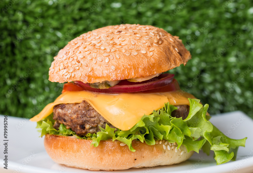Closeup of classic burger