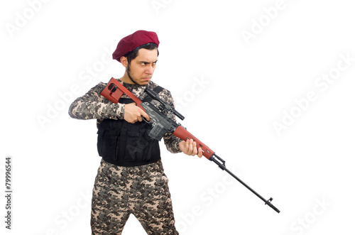 Soldier with a weapon isolated on white