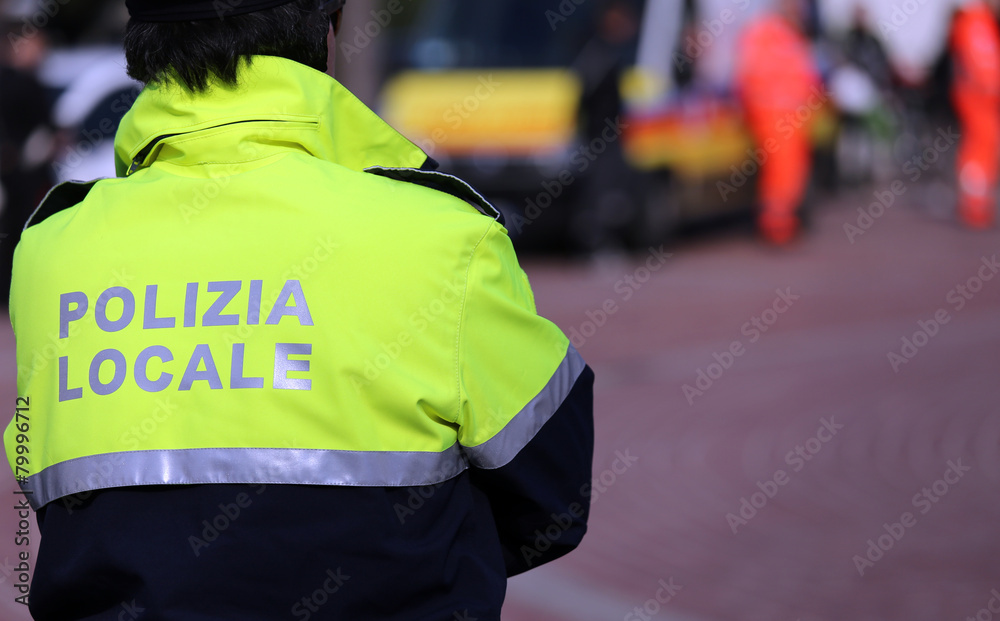 Italian policeman of local police check the city Italian policeman of local police check the city
