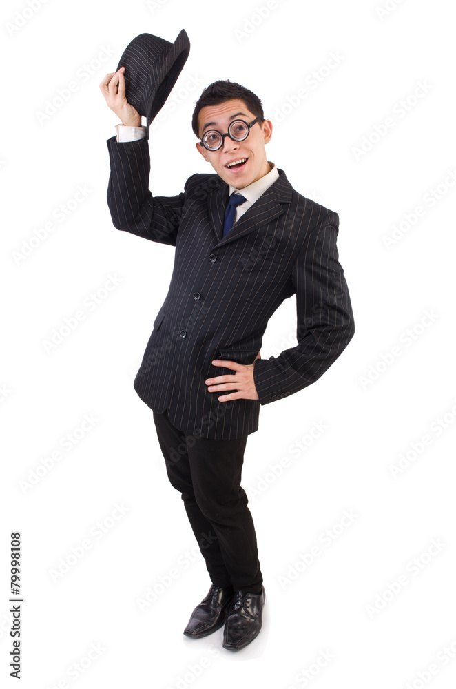 Funny gentleman in striped suit isolated on white Funny gentleman in striped suit isolated on white