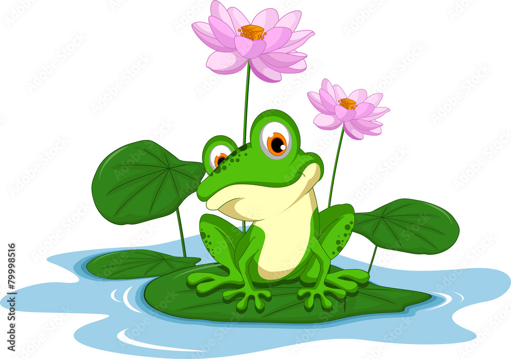 funny Green frog cartoon sitting on a leaf Stock Vector | Adobe Stock