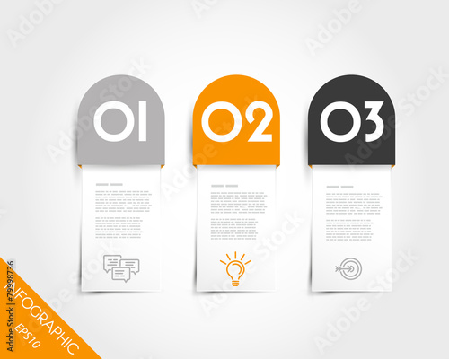 three orange infographic rounded elements
