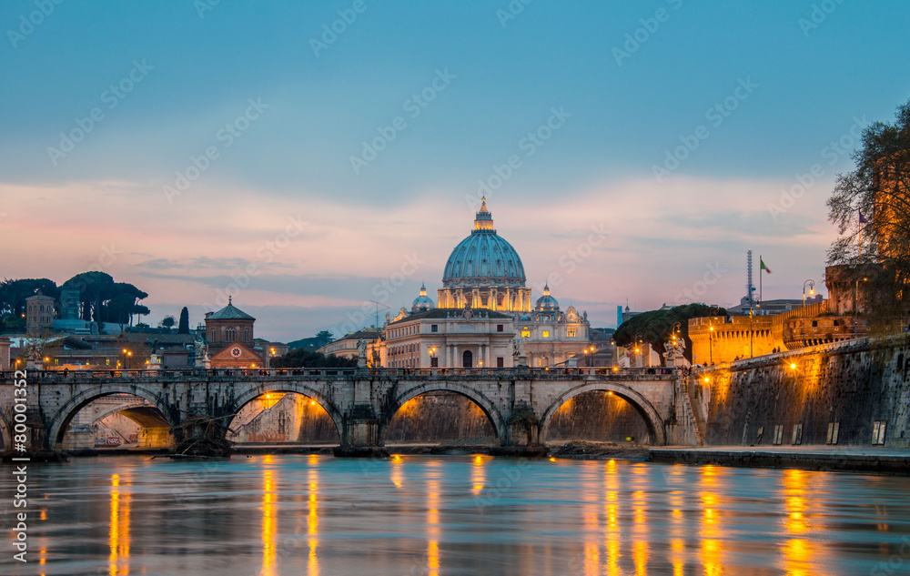 Fototapeta premium Saint Peter cathedral over Tiber river in Rome Italy