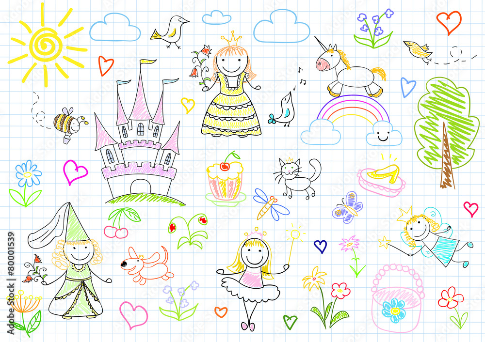 Vector sketches with princesses and fairy
