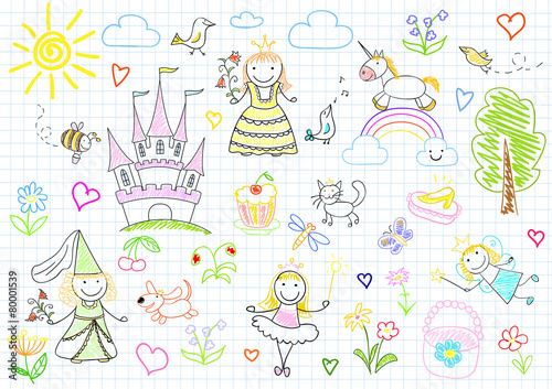 Vector sketches with princesses and fairy