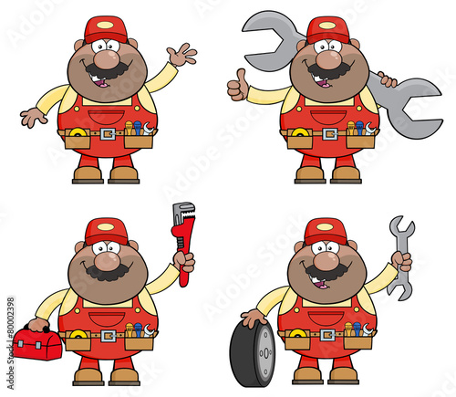 African American Mechanic Character 5. Collection Set