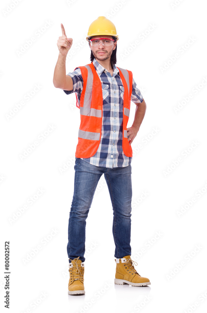 Foreman with yellow helmet isolated on white