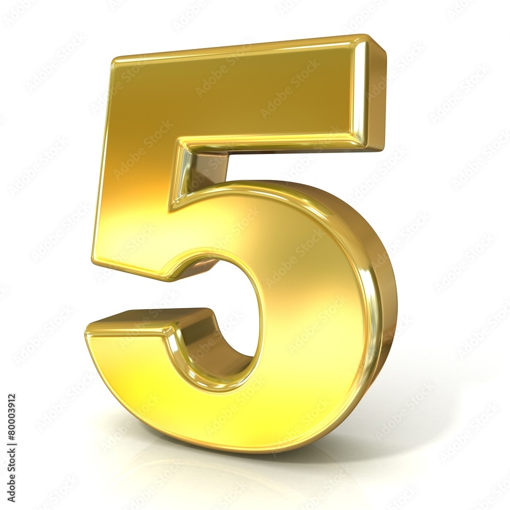 Numerical digits collection, 5 - FIVE. 3D golden sign isolated Numerical digits collection, 5 - FIVE. 3D golden sign isolated