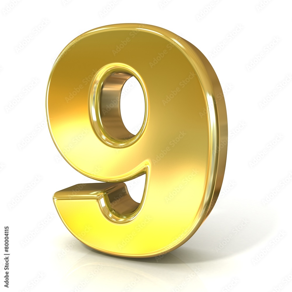 Numerical digits collection, 9 - NINE. 3D golden sign isolated Numerical digits collection, 9 - NINE. 3D golden sign isolated