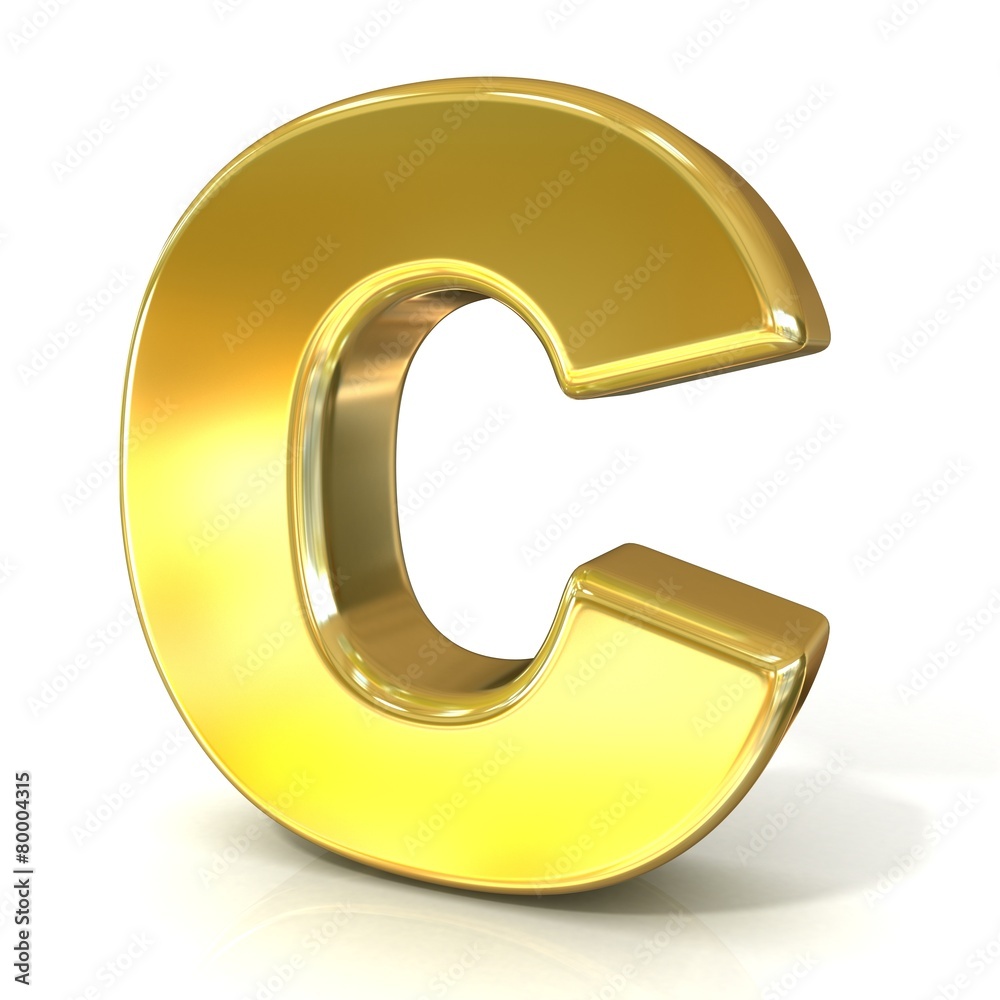 Golden font collection letter - C. 3D render illustration Golden font collection letter - C. 3D render illustration