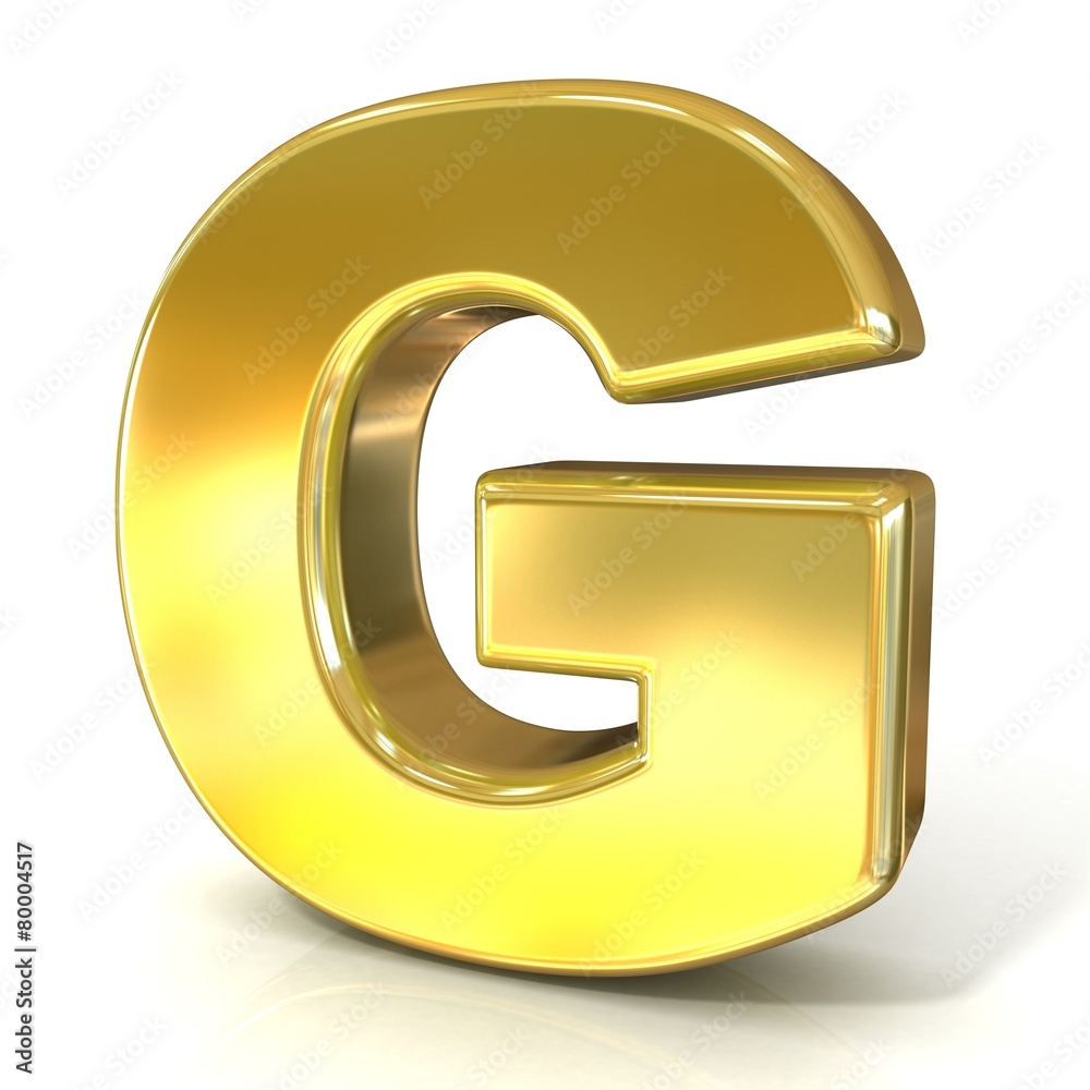 Golden font collection letter - G. 3D render illustration Golden font collection letter - G. 3D render illustration
