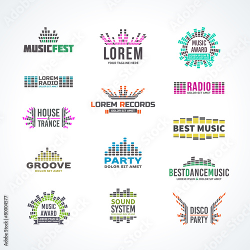 First big set music equalizer emblem vector elements