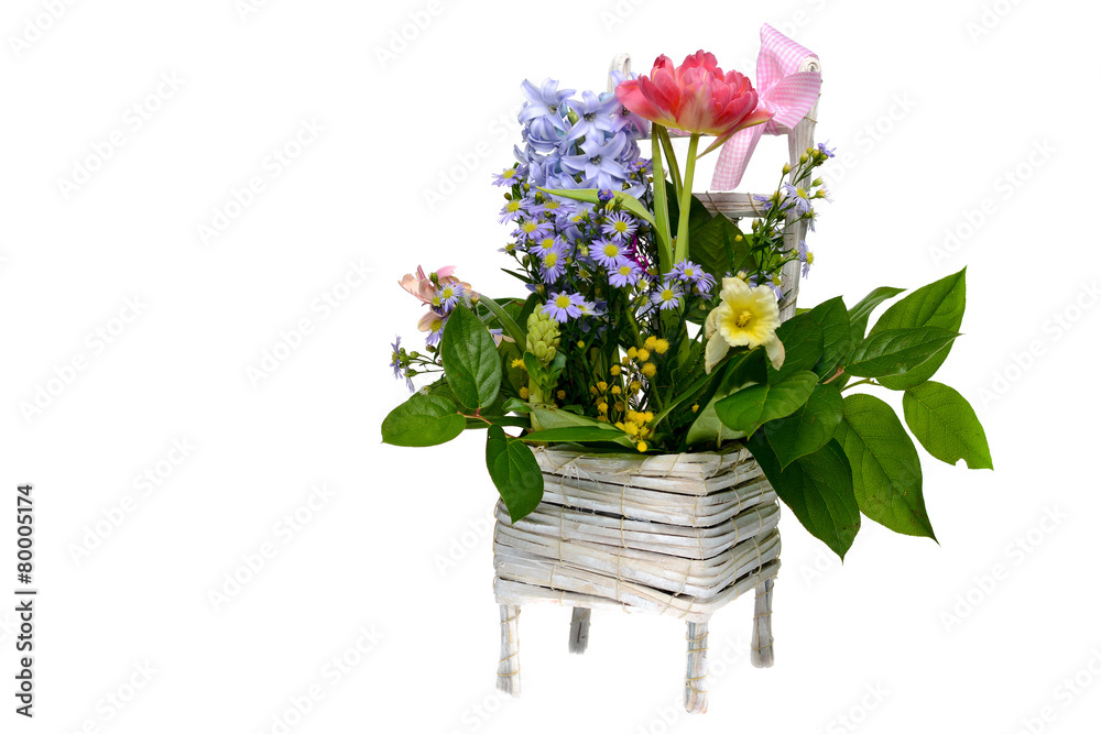 Floral arrangement isolated in white backgroud with reflection