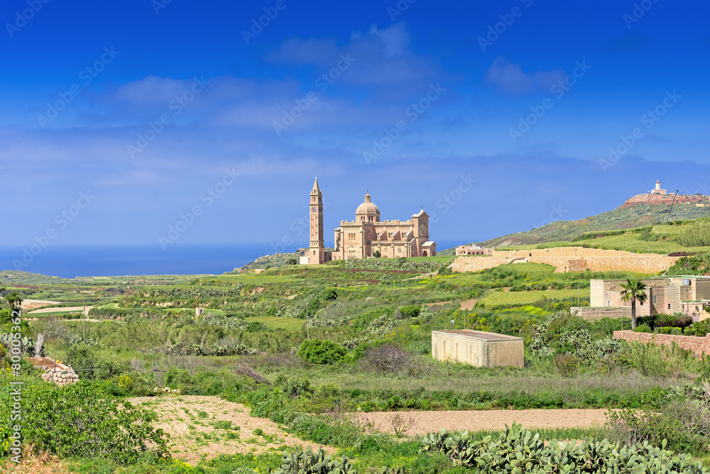 Ta Pinu Church in village Gharb Gozo island general view
