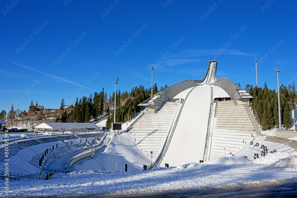 Holmenkollen ski jump in Oslo Norway at sunny winter day Holmenkollen ski jump in Oslo Norway at sunny winter day