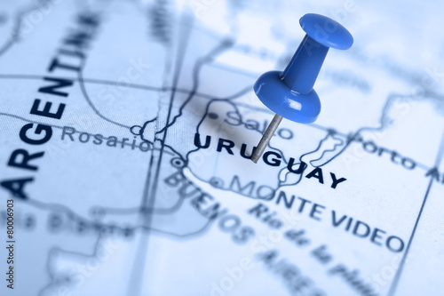 Location Uruguay. Blue pin on the map.